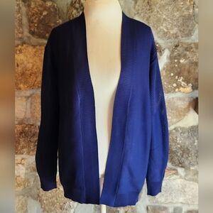 NWT Faith & Zoe Navy Open Long Cardigan Women's Size L Different Textures